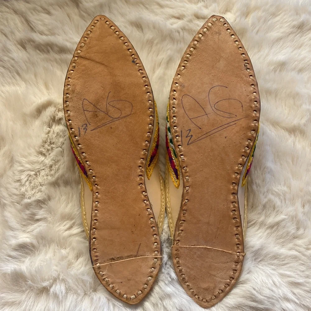 Pom Pom Embroidered Leather Indian Sandals